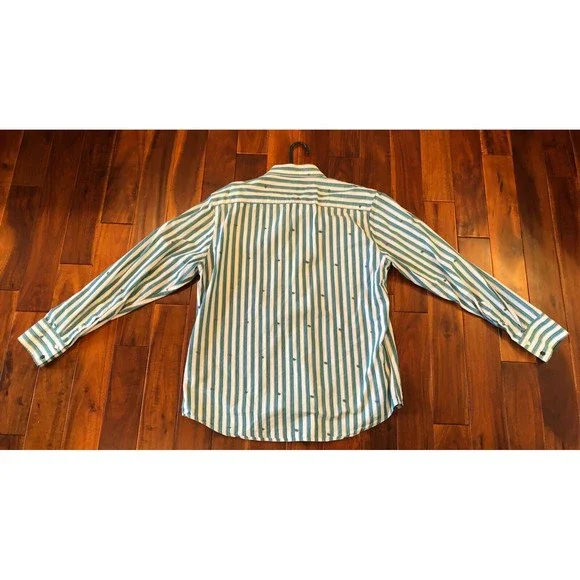 Nick (It) It Men's L Green Paisley Striped Long Sleeve Button Down Shirt - Picture 3 of 15